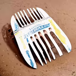 the dirty plastic comb is on the floor