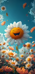 the painting is on the air and it looks like there is a sunflower