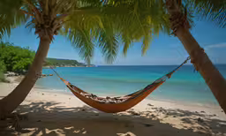 a hammock between two trees on the beach