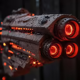 three glowing lights are arranged on the back of an older set
