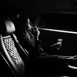 a woman sitting in the passenger seat of a car drinking wine