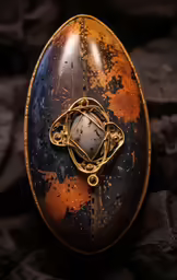 a close up image of an egg with gold decorations