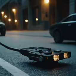 the vehicle is driving down the road in the dark