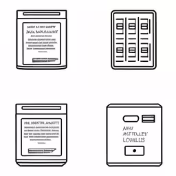 four web pages with icons of each page,some sort of website page design that is used by local agencies,four different web icons that are black and white,four different web pages with labels,four different webpages are shown with black lines