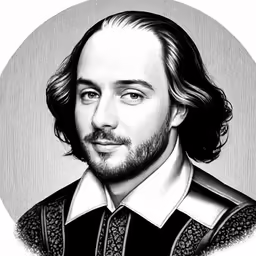 a black and white drawing of shakespeare actor john maughe