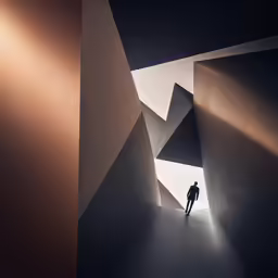 a person walks through a dark tunnel in a room