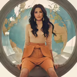 a woman with long hair is sitting down wearing orange shorts