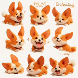 various poses of a cartoon dog lying on the ground