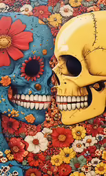 an image of a couple of skulls with flowers
