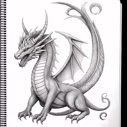 a drawing of a dragon on a white paper