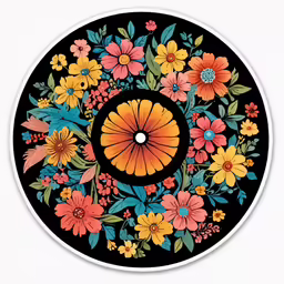 a circular painting with flowers on it