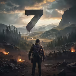 a man looks out into the distance in the distance is the number seven