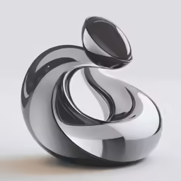 the sculpture, a metal ball with a white background