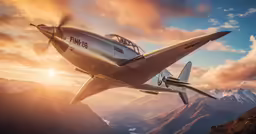 the small propeller plane is flying above the mountains