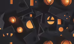 a bunch of shapes with lights glowing on them