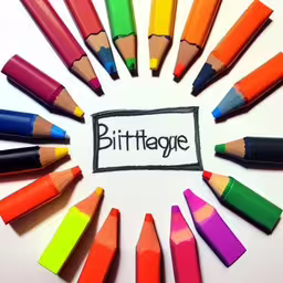 a circle of colored pencils that are all the same color,a circle of colored crayons with the word pittsburgh,lots of crayons around the word vintage,an arrangement of colorful pencils with the words pittlage in front of them,a drawing surrounded by pencils with the word badge titled