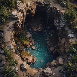 the inside of a very small pool with some rocks