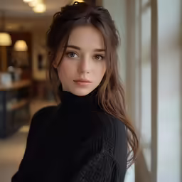 a woman is posing for the camera wearing a sweater