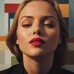 a woman with red lipstick posing for a photo