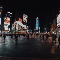 this is people crossing the street in the city at night