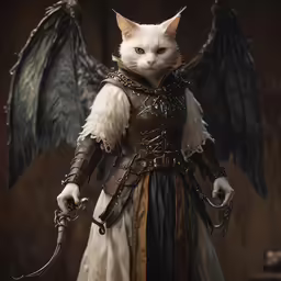 a cat with large wings and a costume on