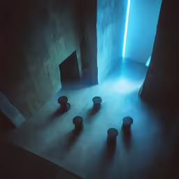 an aerial view of a door in a dark room