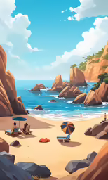 a beach scene is featured on this painting