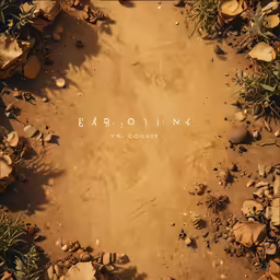 a photo made with the words kardion written in white on the ground in a barren area