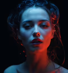 a woman with flowing hair in the dark