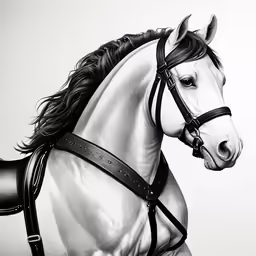 a drawing of a horse with a bridle on