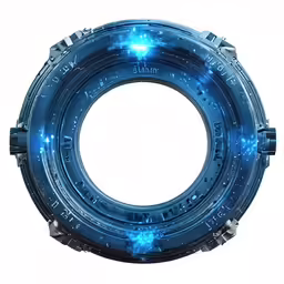 the inside of a blue ring with several lights
