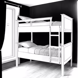 a bunk bed room that has a door open