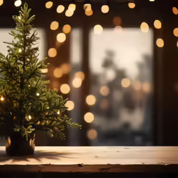 a small christmas tree in a pot on a table