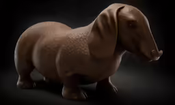 a sculpture of a brown elephant with patterns on its body