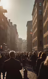 the old people are walking down the busy street