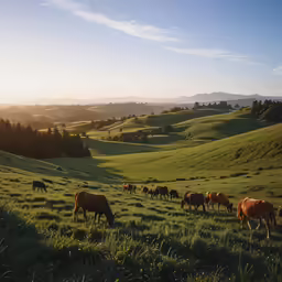 a herd of animals grazing in a green field