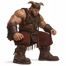 a man in brown and black costume kneeling down