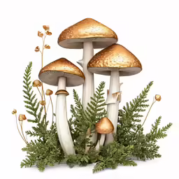 a group of mushrooms that are sitting in the grass