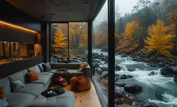 the living room is designed around a river