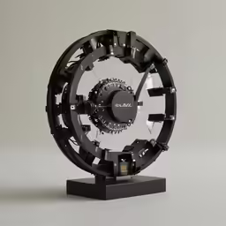 a clock made of black and white metal