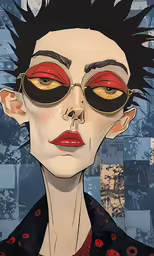 a portrait of a woman with short hair and sunglasses