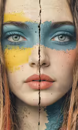 two young women with makeup have a split photo