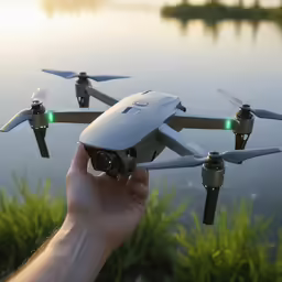 a hand holding a camera is aimed at a flying object