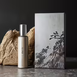 a bottle of water sitting on top of a table next to a package