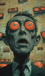 an image of some creepy guys and music cassettes