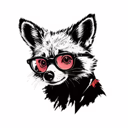 a raccoon with red glasses on it