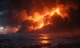 there is a fire burning in the sky above the water