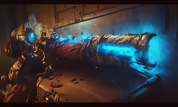 a person in a futuristic suit with blue lights