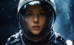 an astronaut looking intently at the camera