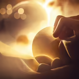 two hand are touching a shiny object
